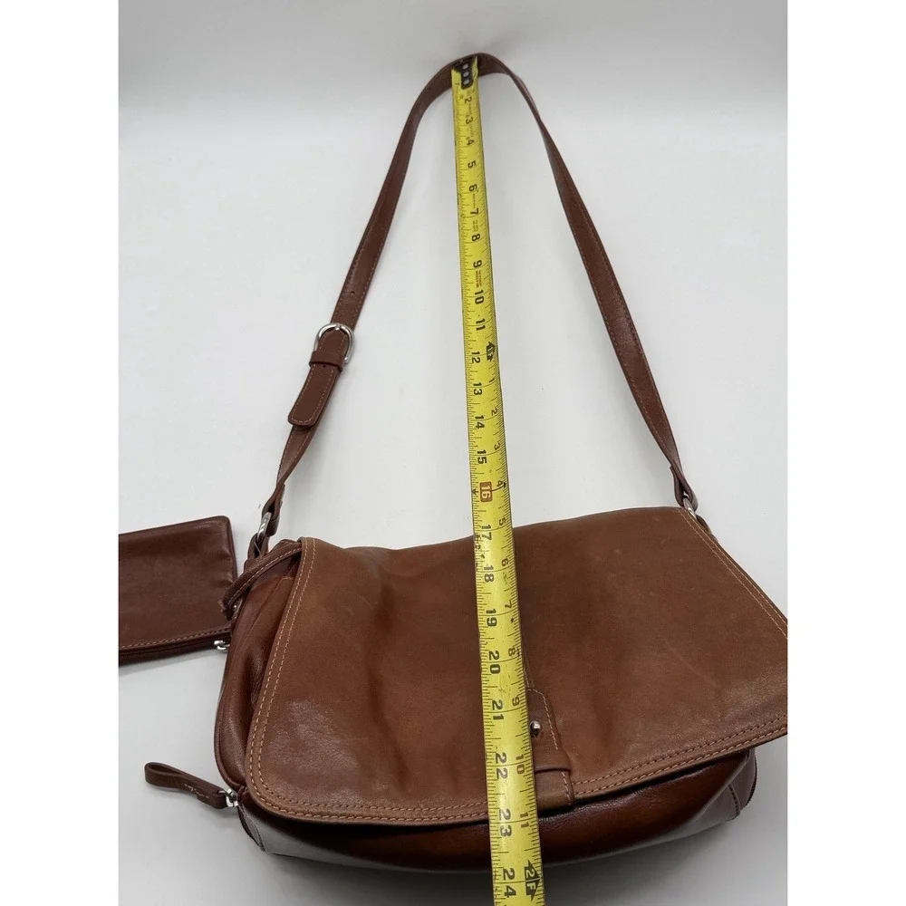 Aurielle Tan Brown Leather Organizer Medium Shoulder Bag Satchel With Wallet - Picture 11 of 11